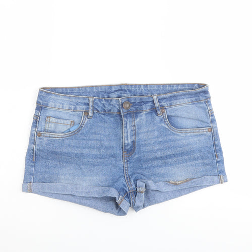 Denim & Co. Womens Blue Cotton Hot Pants Shorts Size 14 L3 in Regular Button