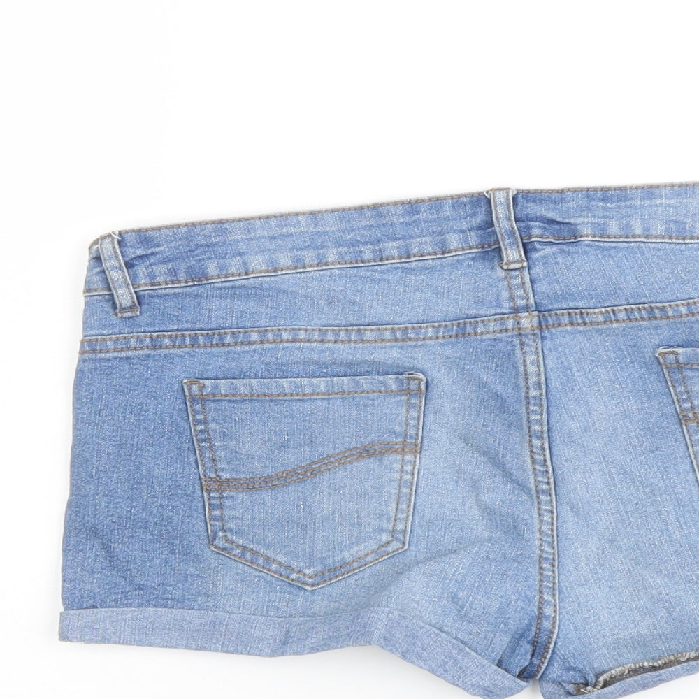 Denim & Co. Womens Blue Cotton Hot Pants Shorts Size 14 L3 in Regular Button