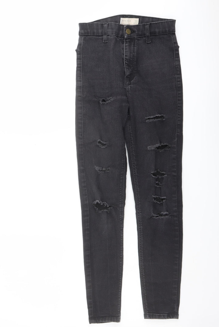 Topshop Womens Grey Cotton Skinny Jeans Size 25 in L25 in Regular Button