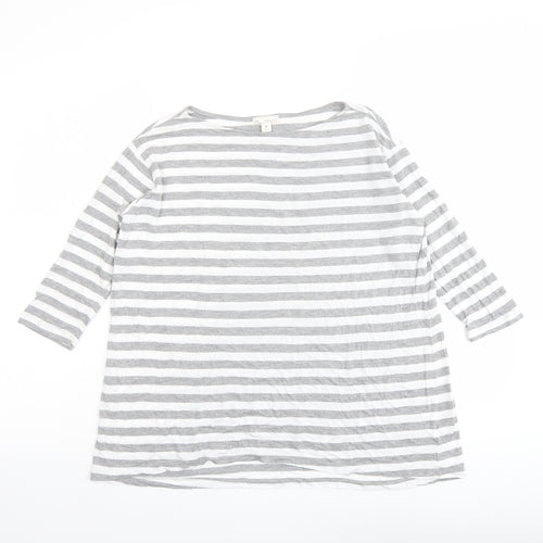 Gap Womens Grey Striped Polyester Basic T-Shirt Size XS Boat Neck