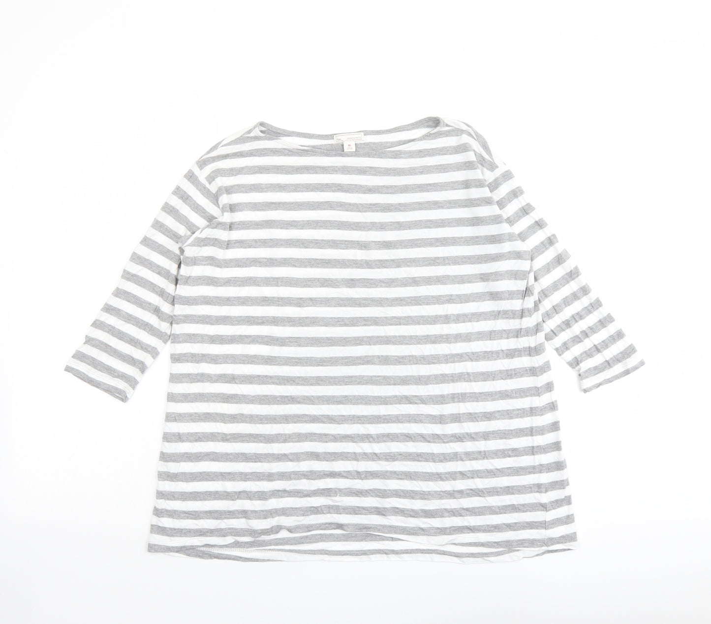 Gap Womens Grey Striped Polyester Basic T-Shirt Size XS Boat Neck