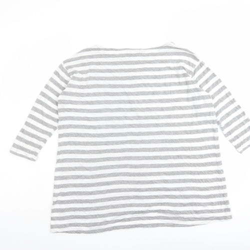 Gap Womens Grey Striped Polyester Basic T-Shirt Size XS Boat Neck