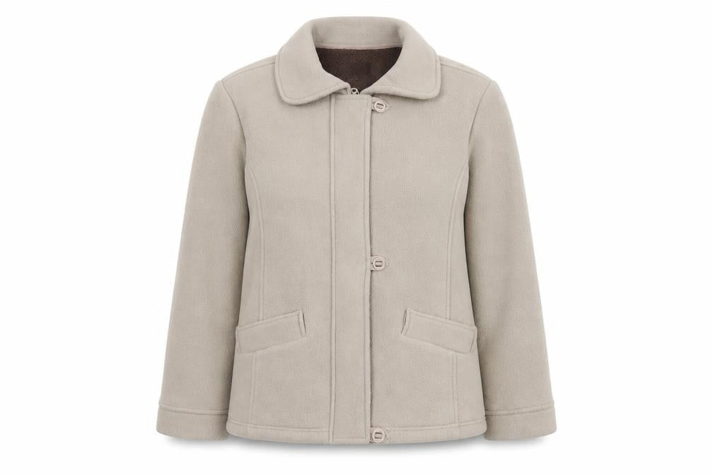 Front view of Finesse women’s beige jacket, size UK 16, zip