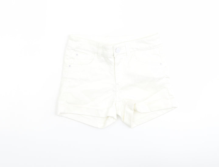 M&Co Girls Ivory Cotton Boyfriend Shorts Size 11 Years Regular Zip