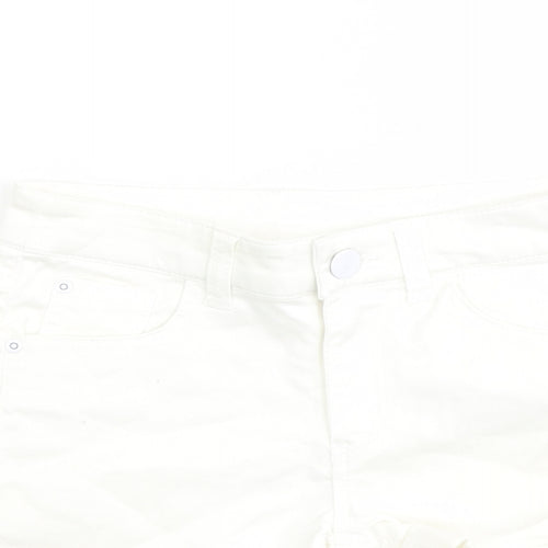 M&Co Girls Ivory Cotton Boyfriend Shorts Size 11 Years Regular Zip