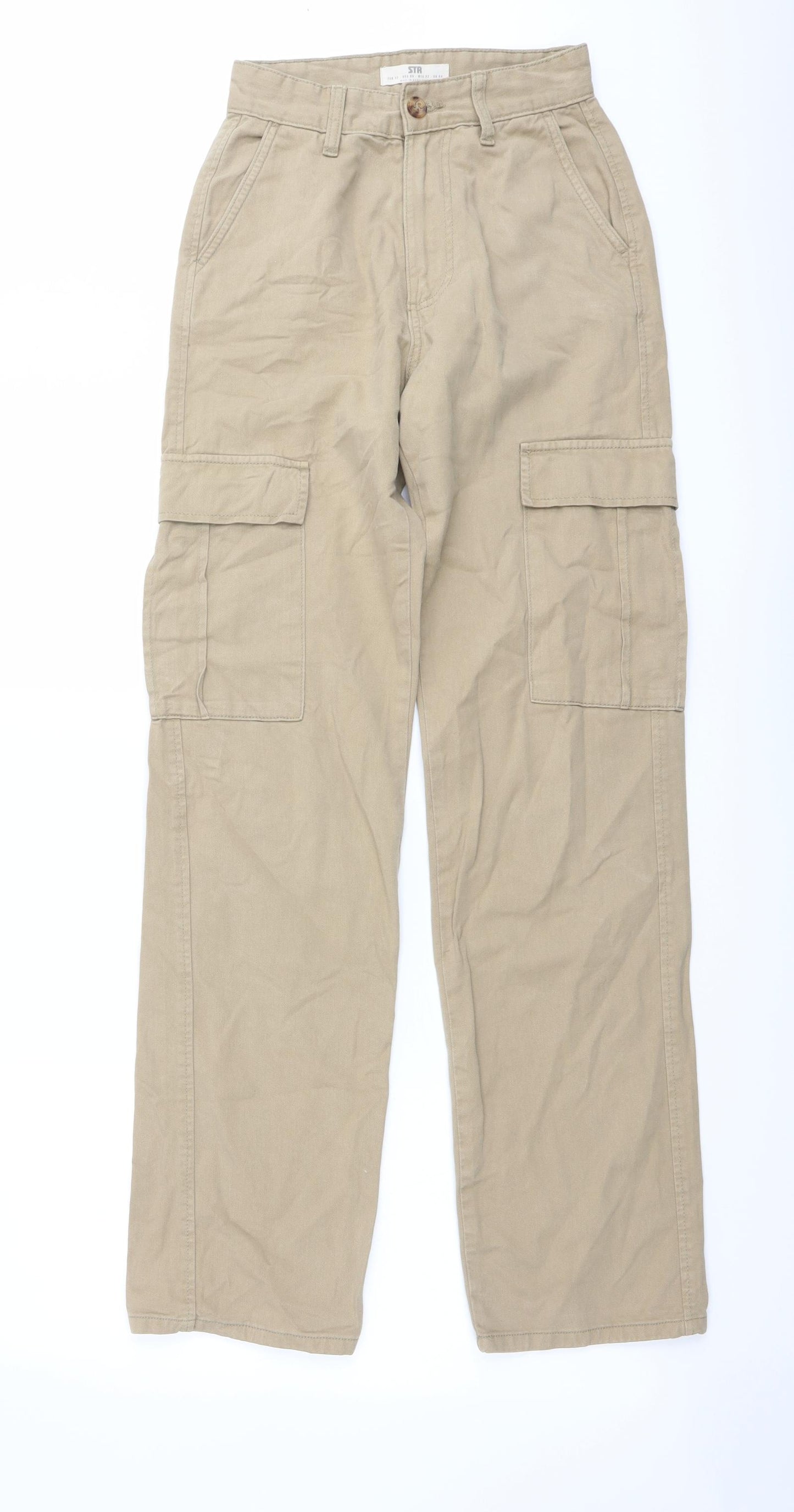 Stradivarius Womens Beige Cotton Straight Jeans Size 4 L31 in Regular Button - Cargo
