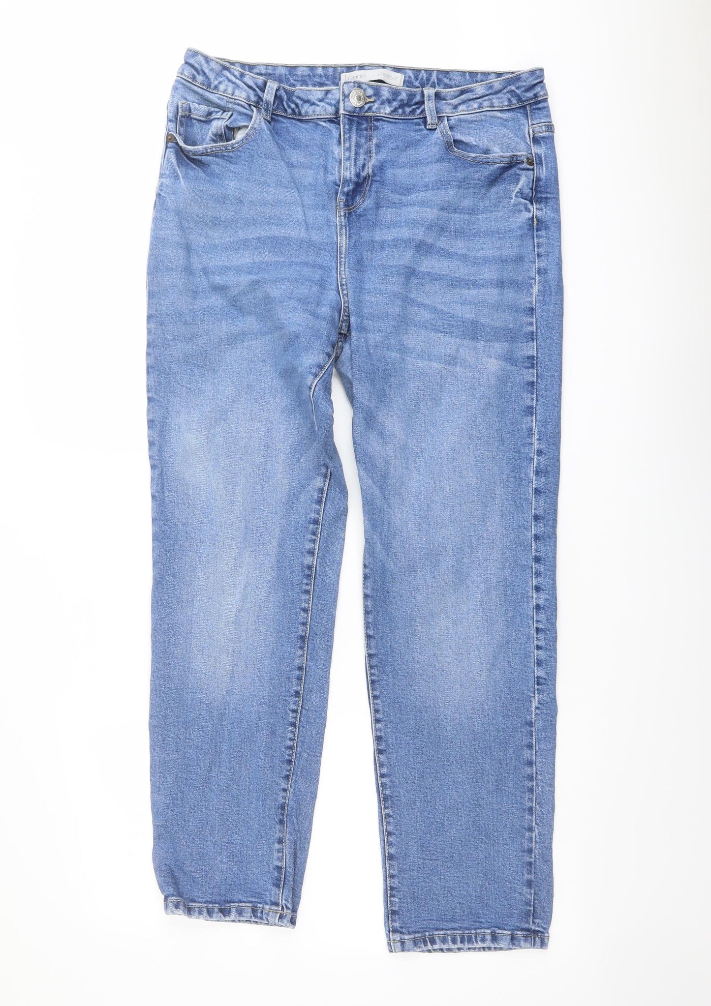 George Womens Blue Cotton Straight Jeans Size 16 L28 in Regular Button
