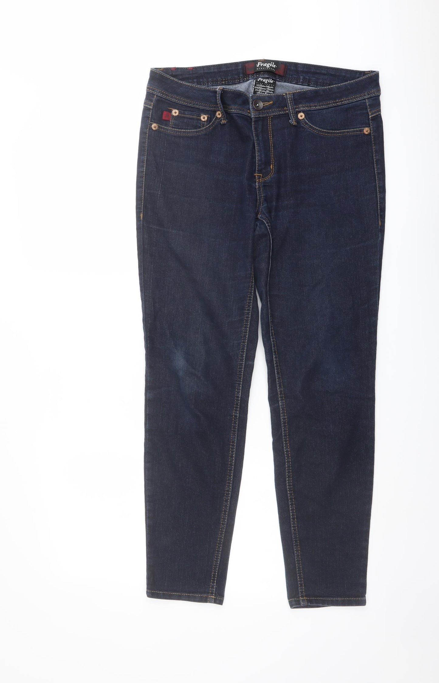 Fragile Womens Blue Cotton Skinny Jeans Size 32 in L27 in Regular Button