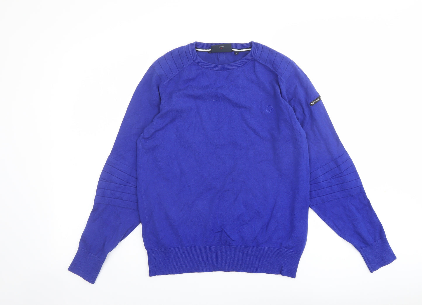Duck and Cover Mens Blue Round Neck Cotton Pullover Jumper Size S Long Sleeve