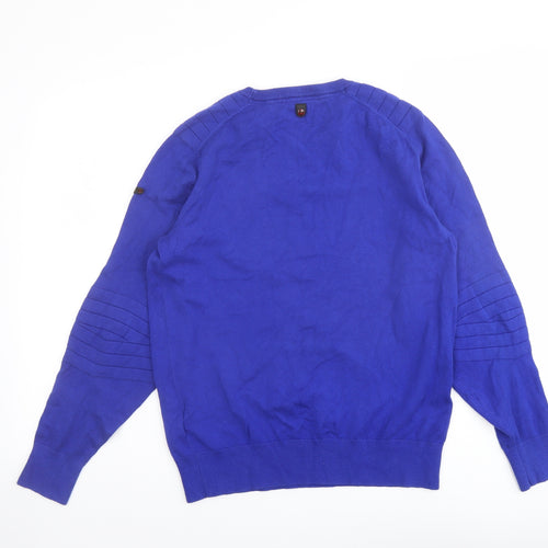 Duck and Cover Mens Blue Round Neck Cotton Pullover Jumper Size S Long Sleeve