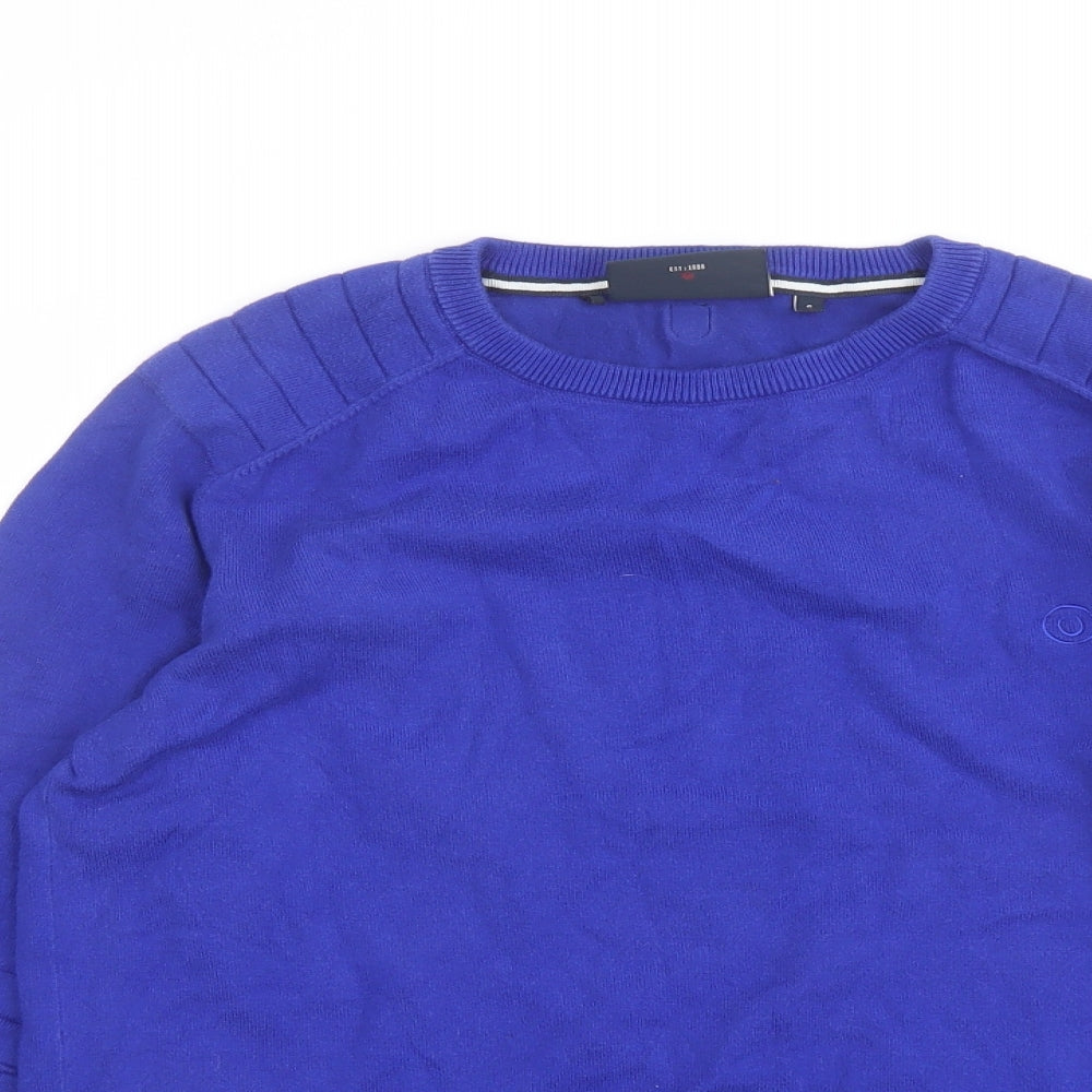 Duck and Cover Mens Blue Round Neck Cotton Pullover Jumper Size S Long Sleeve