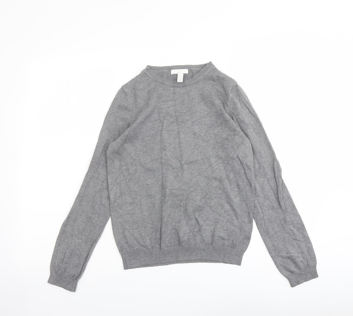 H&M Womens Grey Round Neck Viscose Pullover Jumper Size S