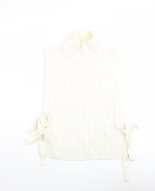 Front view of H&M women’s ivory high neck polyester vest jumper one size