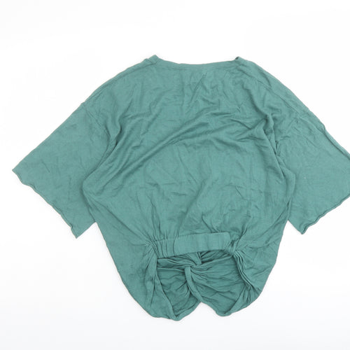 Zara Womens Green Round Neck Cotton Pullover Jumper Size S - Knot Front