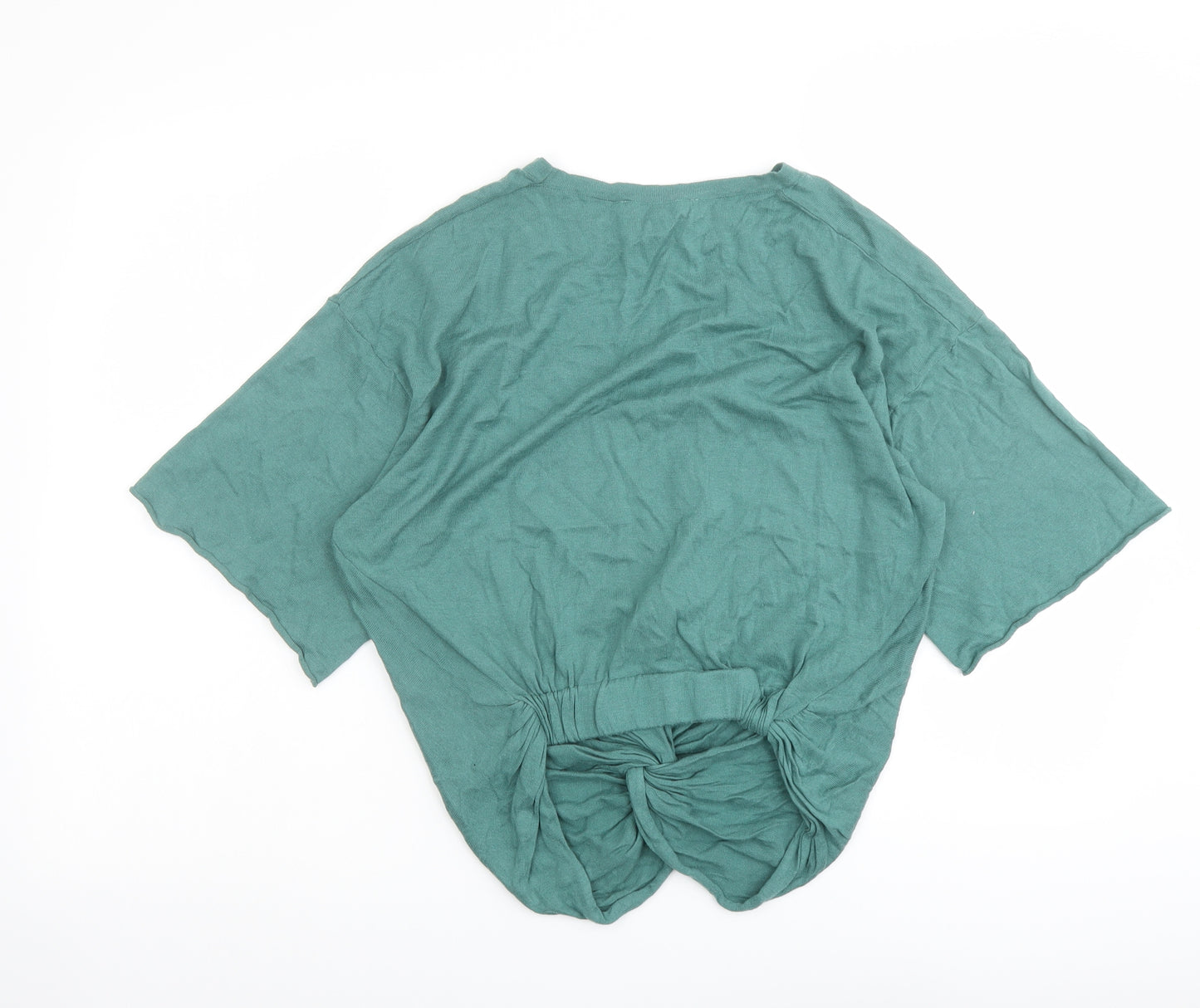 Zara Womens Green Round Neck Cotton Pullover Jumper Size S - Knot Front
