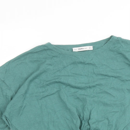 Zara Womens Green Round Neck Cotton Pullover Jumper Size S - Knot Front