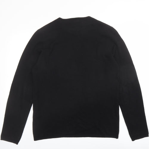 Zara Mens Black Round Neck Cotton Pullover Jumper Size L Long Sleeve