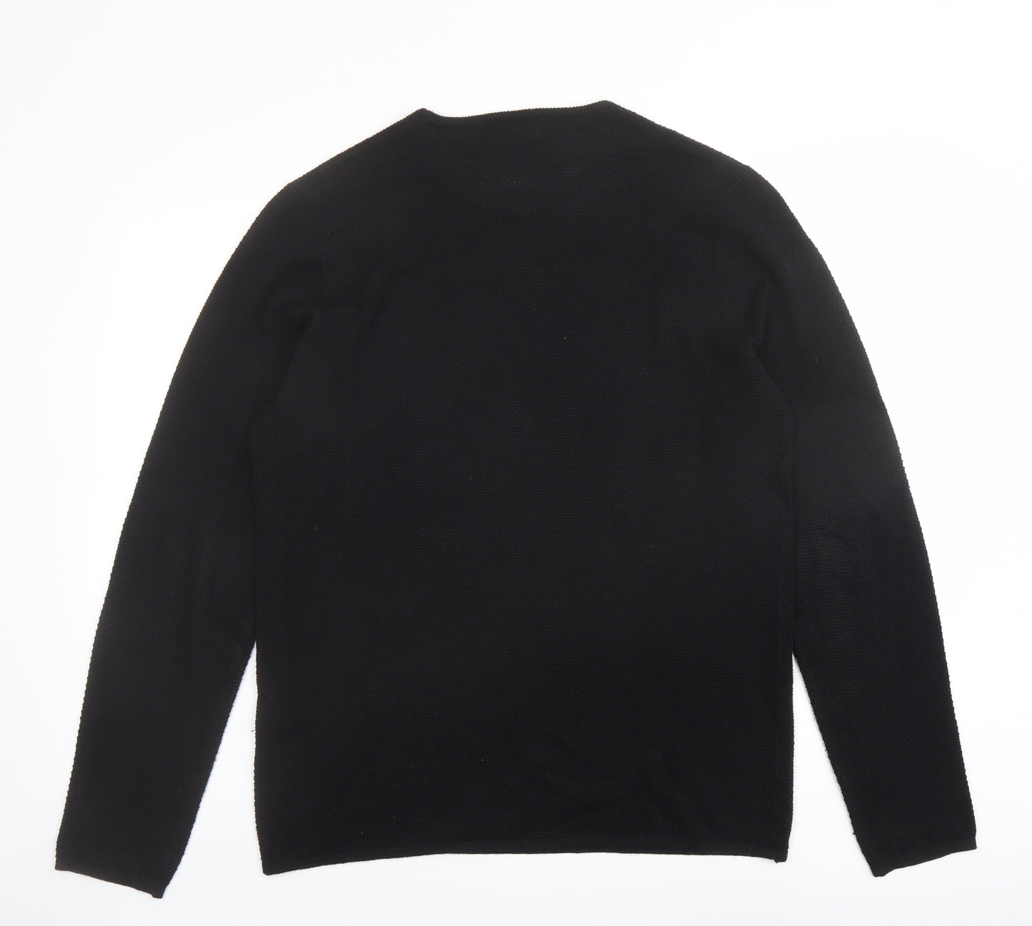 Zara Mens Black Round Neck Cotton Pullover Jumper Size L Long Sleeve