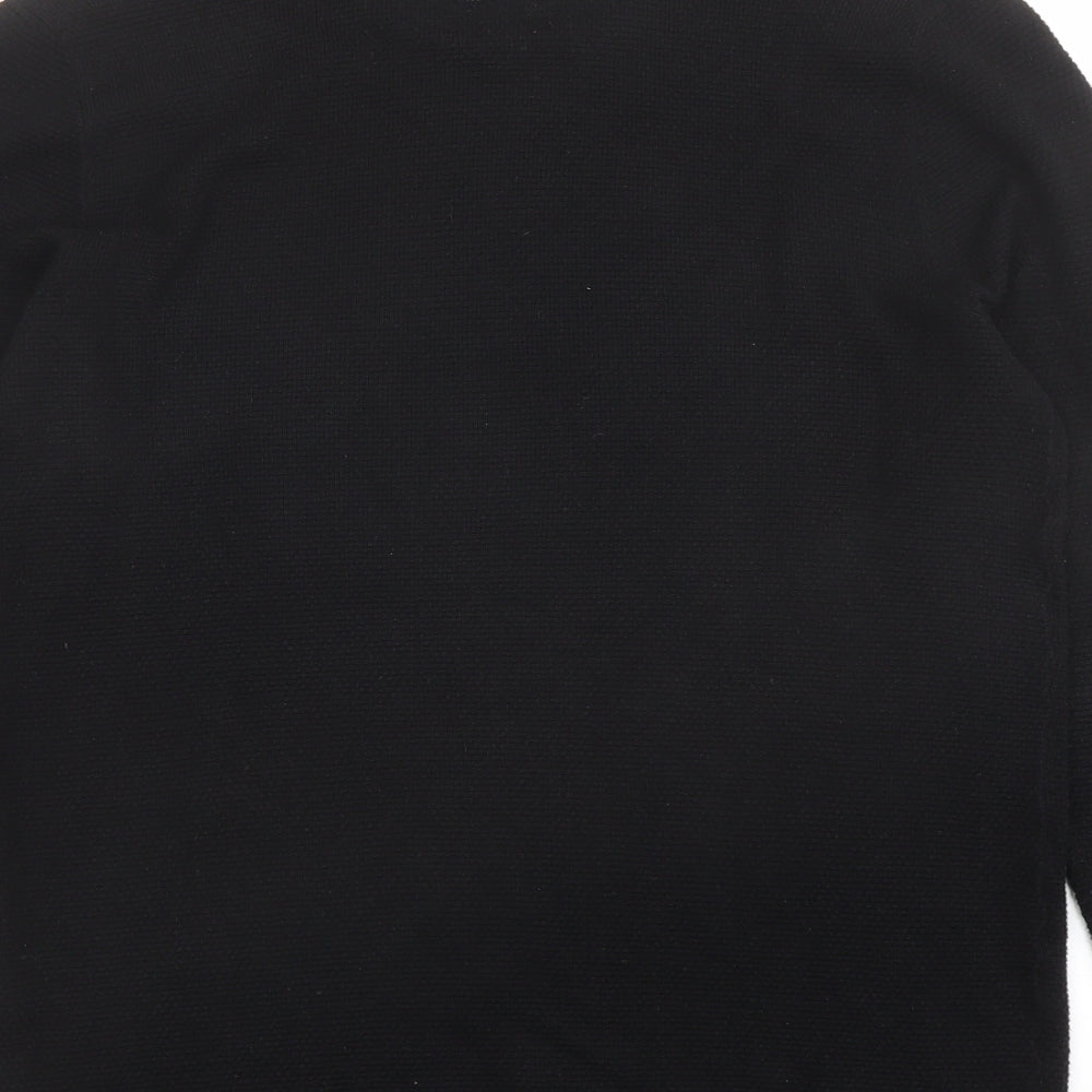 Zara Mens Black Round Neck Cotton Pullover Jumper Size L Long Sleeve