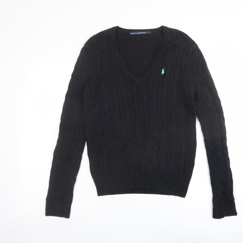 Polo Ralph Lauren Womens Black V-Neck Cotton Pullover Jumper Size L