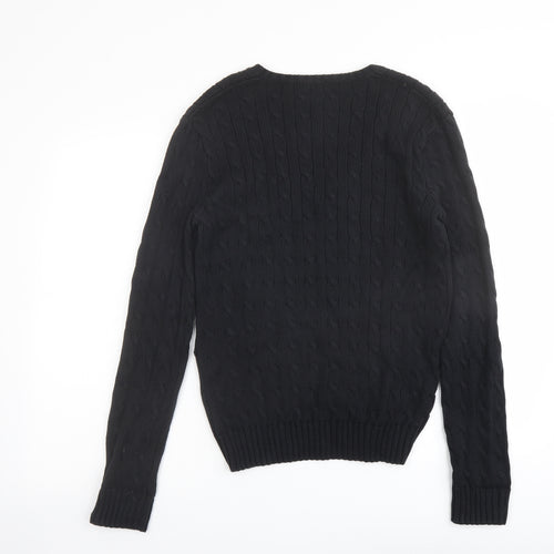 Polo Ralph Lauren Womens Black V-Neck Cotton Pullover Jumper Size L