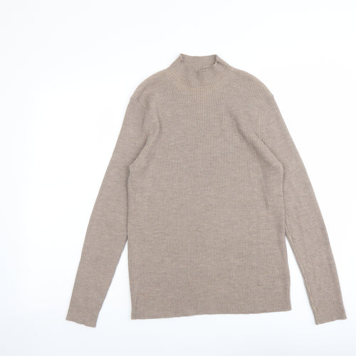 Marks and Spencer Womens Beige High Neck Wool Pullover Jumper Size 14