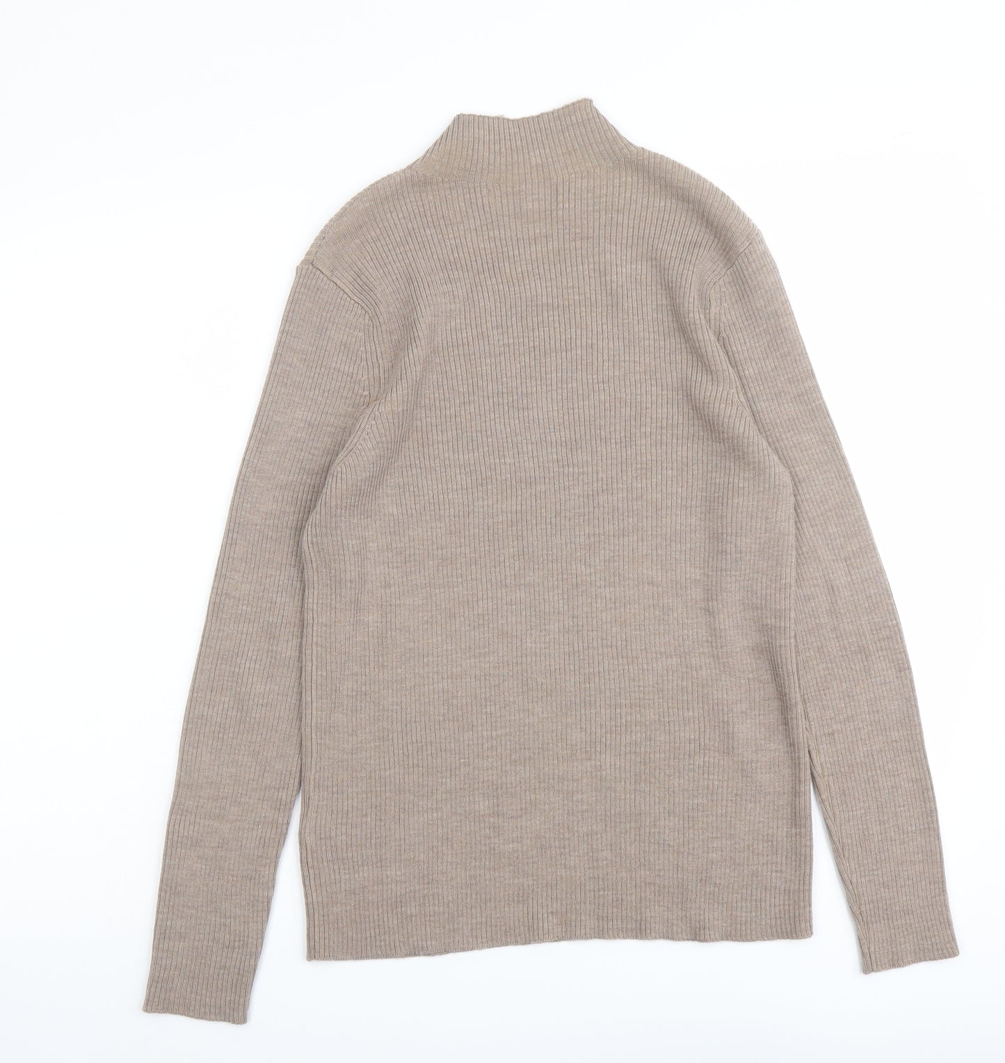 Marks and Spencer Womens Beige High Neck Wool Pullover Jumper Size 14