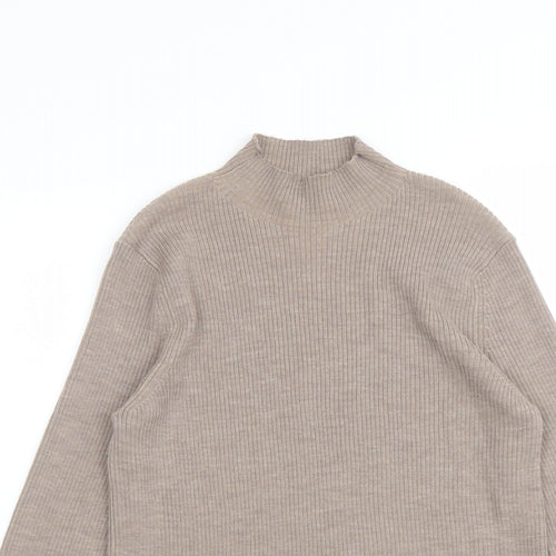 Marks and Spencer Womens Beige High Neck Wool Pullover Jumper Size 14