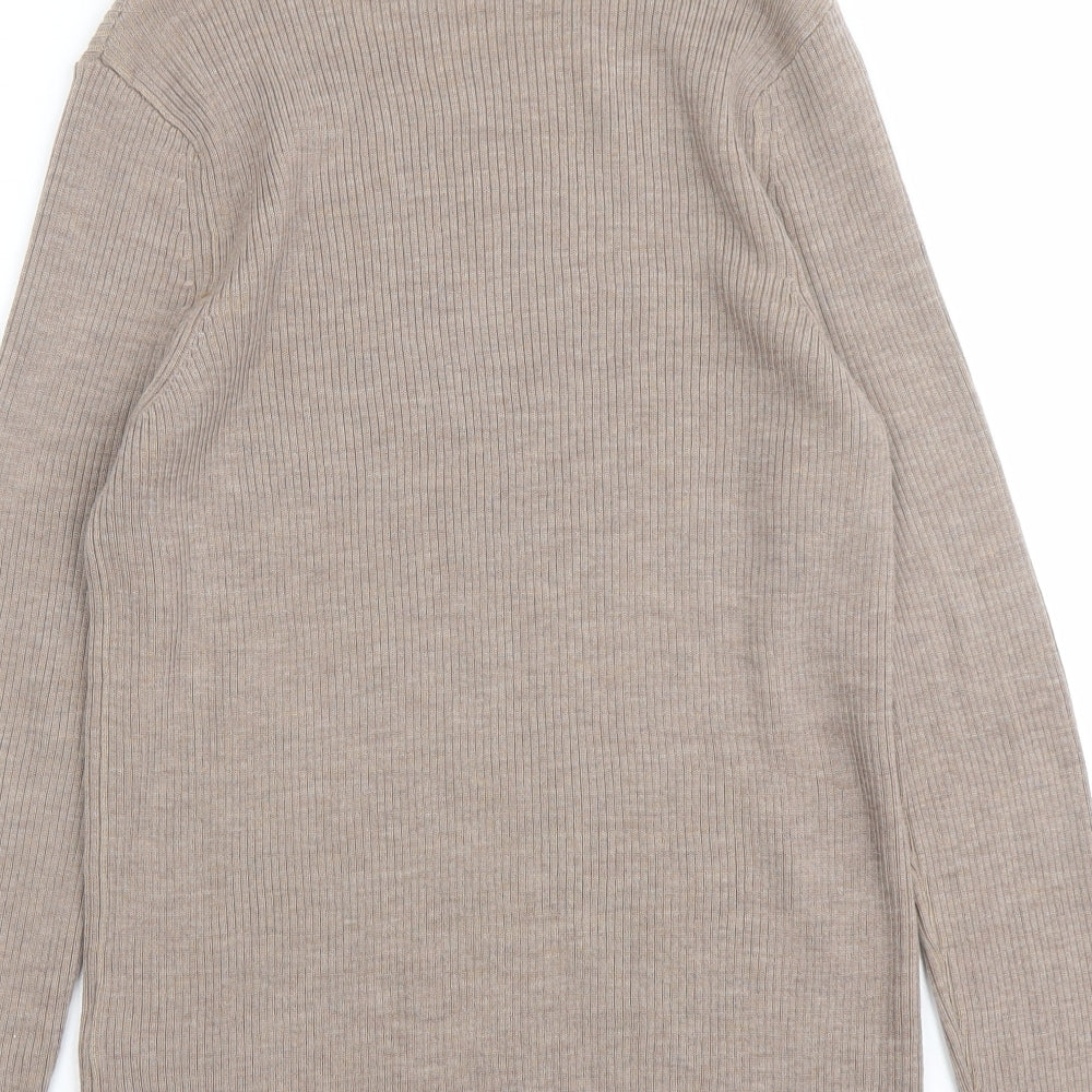Marks and Spencer Womens Beige High Neck Wool Pullover Jumper Size 14