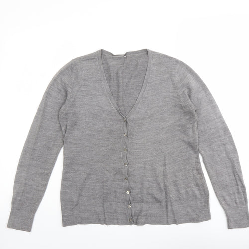 BHS Womens Grey V-Neck Acrylic Cardigan Jumper Size 10