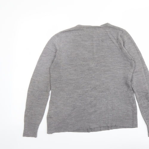 BHS Womens Grey V-Neck Acrylic Cardigan Jumper Size 10