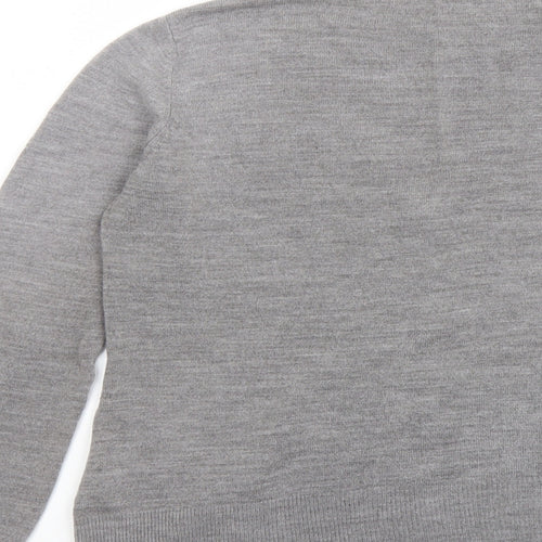BHS Womens Grey V-Neck Acrylic Cardigan Jumper Size 10