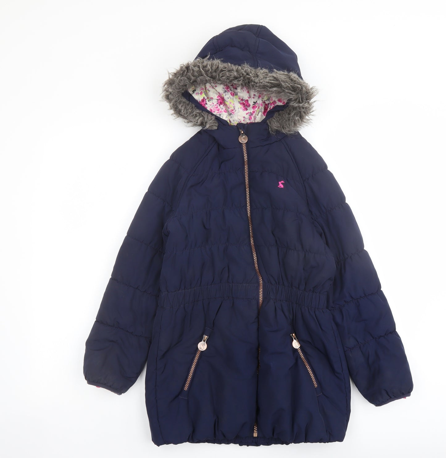 Joules Girls Blue Parka Coat Size 9-10 Years Zip