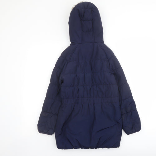 Joules Girls Blue Parka Coat Size 9-10 Years Zip