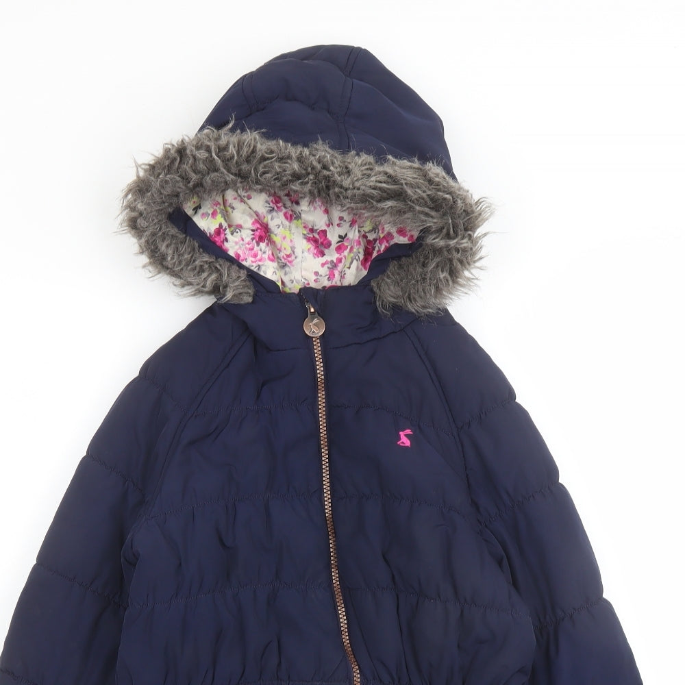 Joules Girls Blue Parka Coat Size 9-10 Years Zip