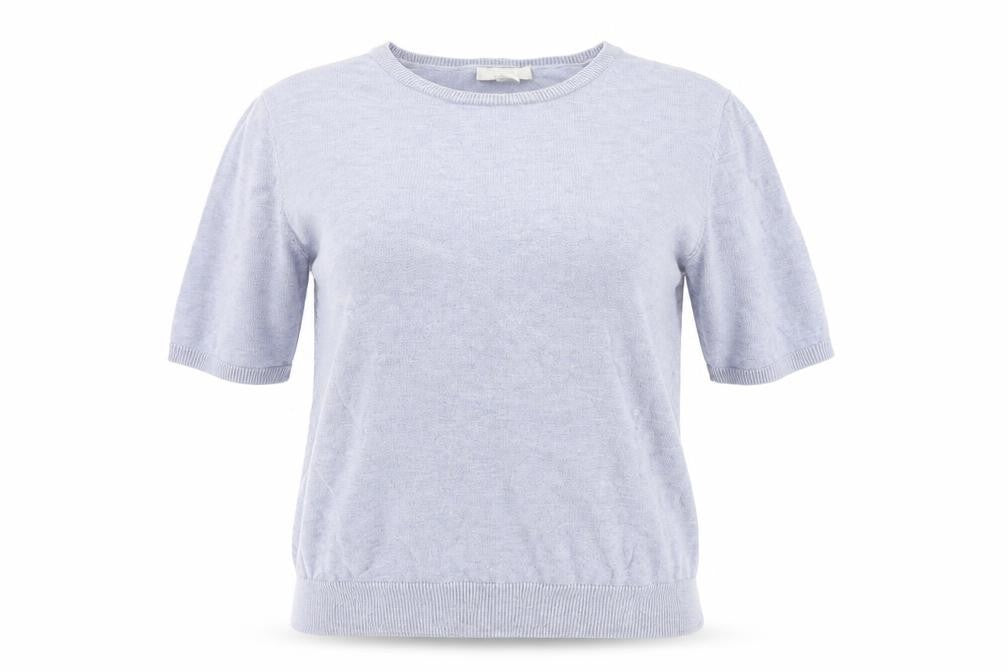 Front view of H&M women’s blue round neck viscose jumper, size M