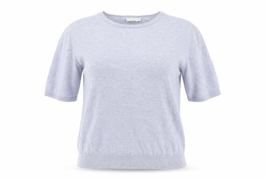 Front view of H&M women’s blue round neck viscose jumper, size M