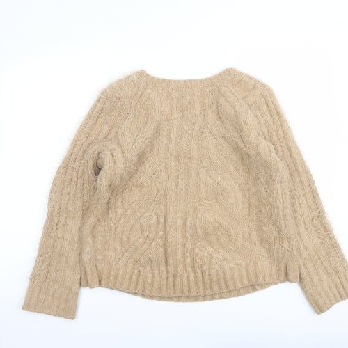 Marks and Spencer Womens Beige V-Neck Polyester Pullover Jumper Size M