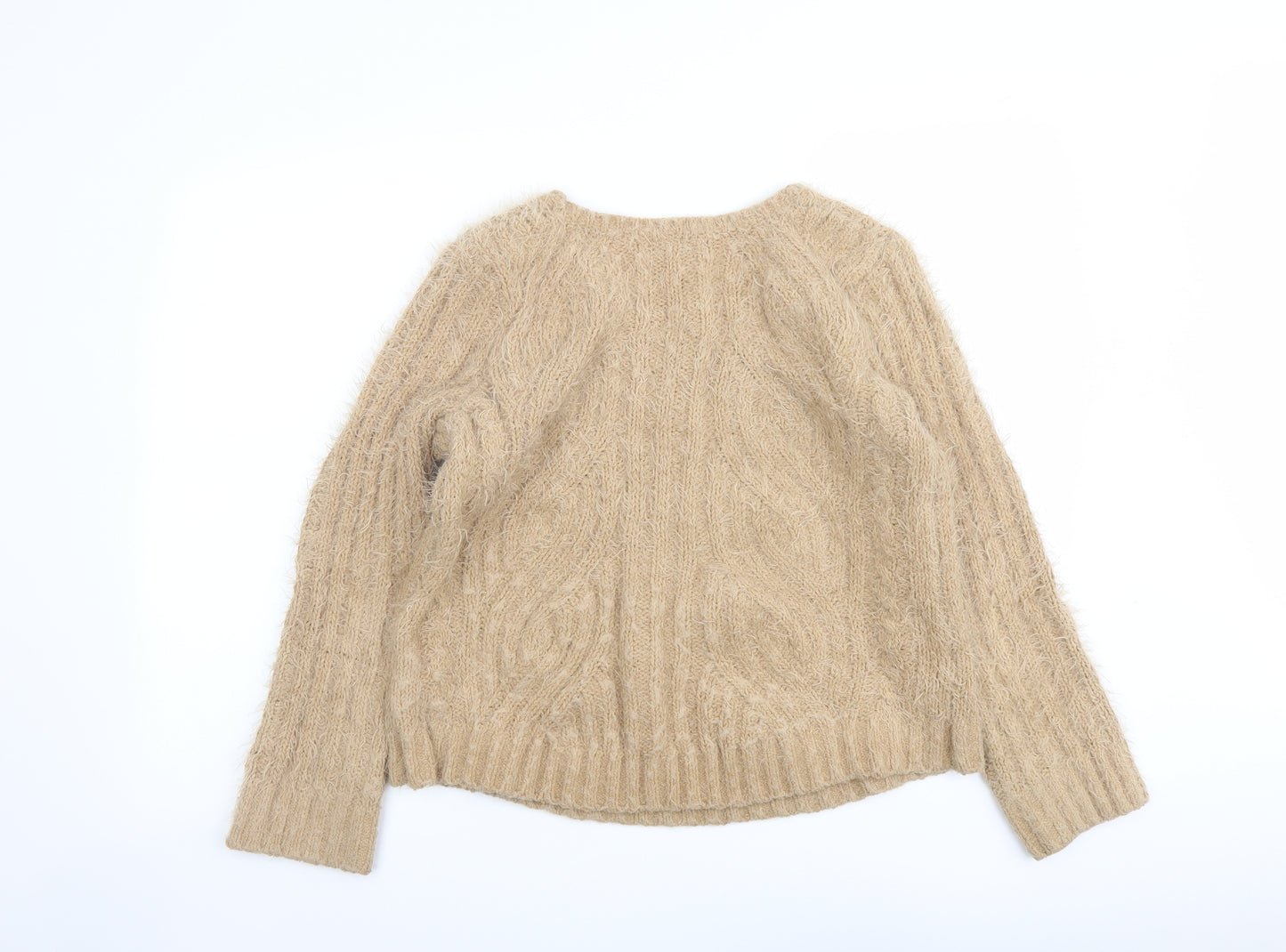 Marks and Spencer Womens Beige V-Neck Polyester Pullover Jumper Size M