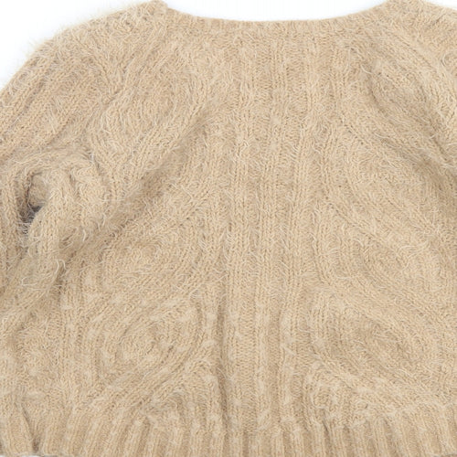Marks and Spencer Womens Beige V-Neck Polyester Pullover Jumper Size M