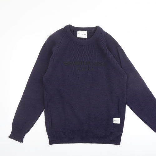 MKI MIYUKI ZOKU Mens Blue Round Neck Acrylic Pullover Jumper Size S Long Sleeve