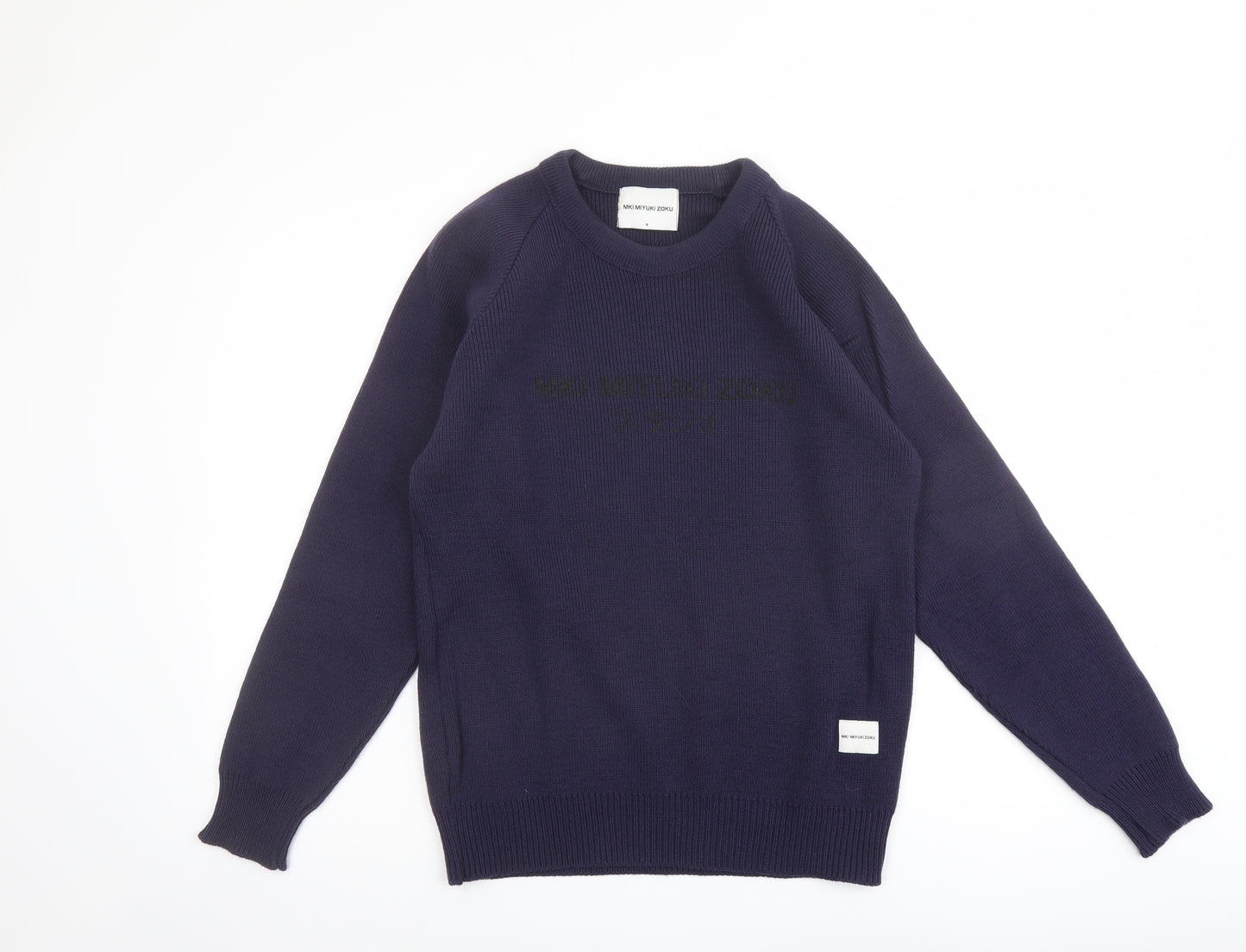 MKI MIYUKI ZOKU Mens Blue Round Neck Acrylic Pullover Jumper Size S Long Sleeve