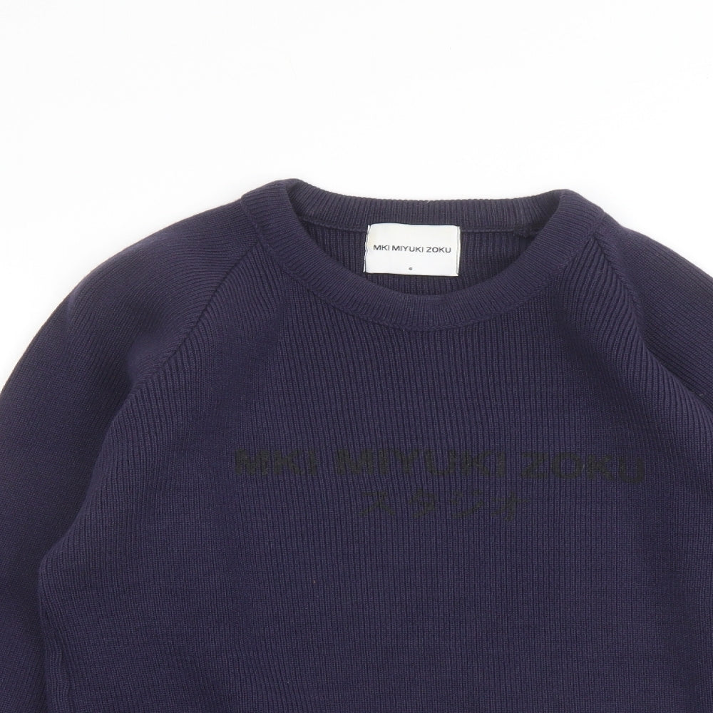 MKI MIYUKI ZOKU Mens Blue Round Neck Acrylic Pullover Jumper Size S Long Sleeve