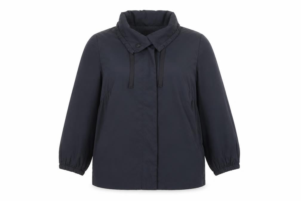 Front view of H&M women’s blue jacket, size UK 10, snap