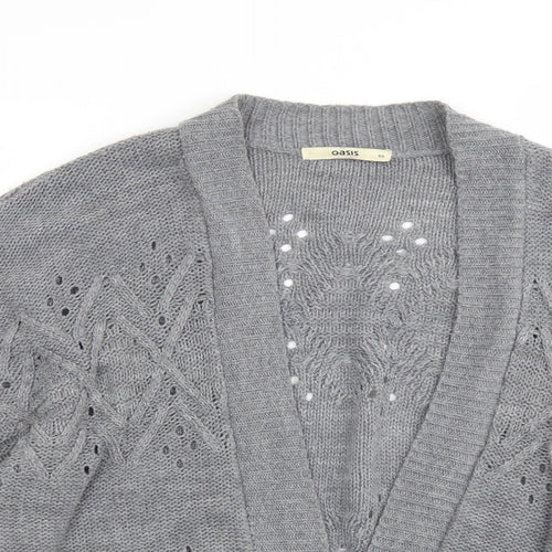 Oasis Womens Grey V-Neck Acrylic Cardigan Jumper Size XS