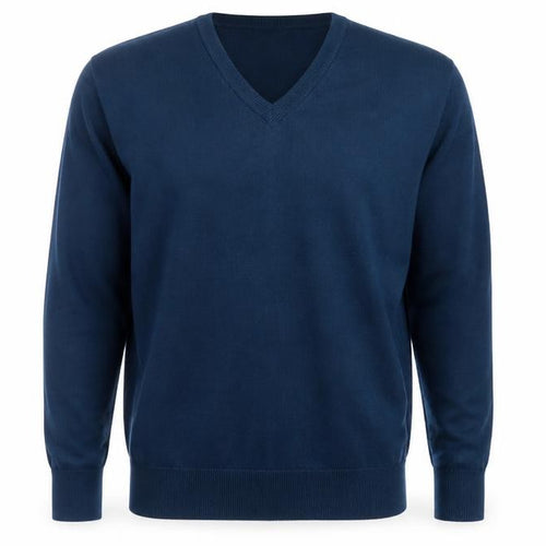 Marks and Spencer Mens Blue V-Neck Cotton Pullover Jumper Size L 3/4 Sleeve