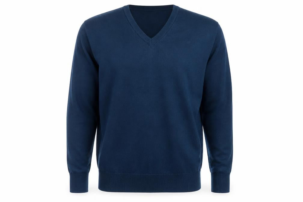Marks and Spencer Mens Blue V-Neck Cotton Pullover Jumper Size L 3/4 Sleeve