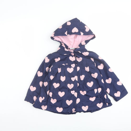 Mini Club Girls Blue Geometric Rain Coat Coat Size 2 Years Zip