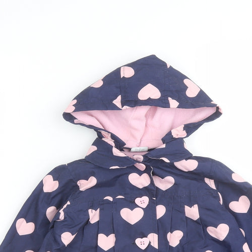 Mini Club Girls Blue Geometric Rain Coat Coat Size 2 Years Zip