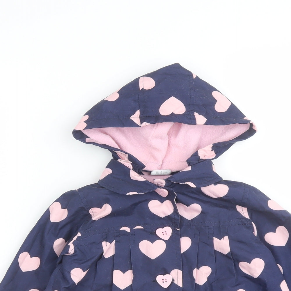 Mini Club Girls Blue Geometric Rain Coat Coat Size 2 Years Zip